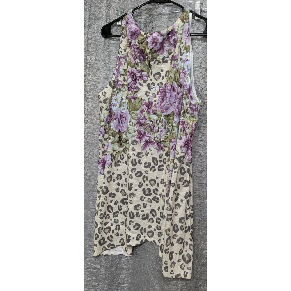 Time And Tru Animal Print Tank Top Purple/Green Floral Women XL - Picture 3 of 4